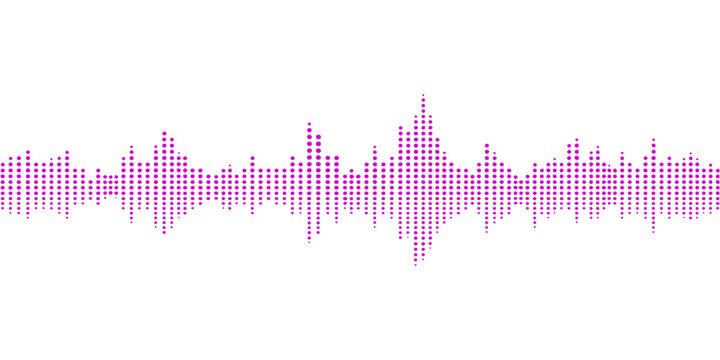 A vibrant digital music equalizer background featuring a stylized sound wave vector illustration that blends audio frequency lines with a medical EKG heartbeat pulse graph design