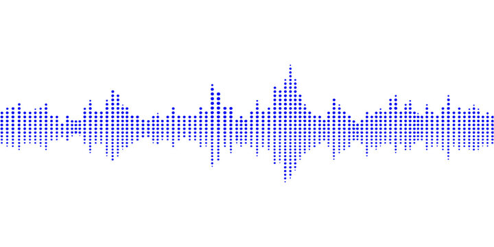 A blue digital audio technology design featuring a vector sound wave illustration with a music equalizer line chart symbolizing business growth and financial data market trends on a stock background