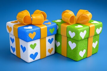 Colorful Gift Boxes with Hearts and Ribbons.