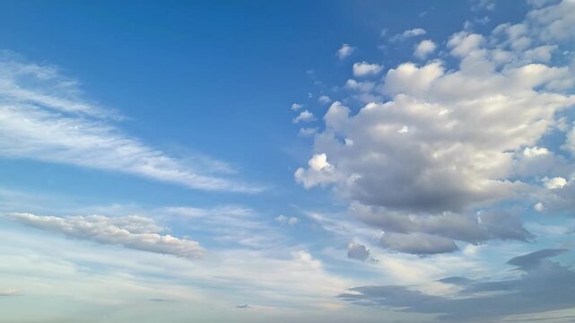 Azure Canvas: A picturesque scene of the cerulean expanse, with fluffy clouds gracefully floating across the boundless sky. Embracing the essence of freedom and tranquility.