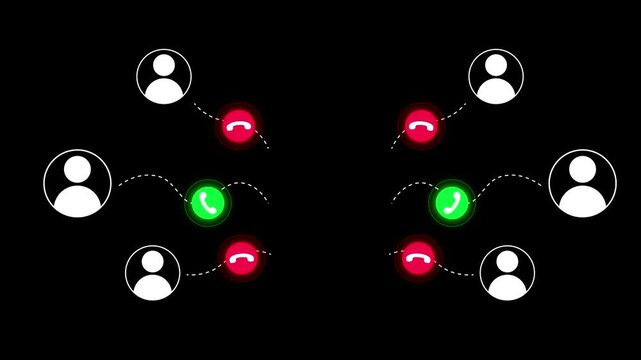 Call routing and communication network concept animation isolated on black background
