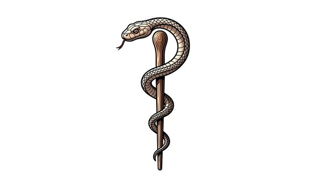 Caduceus symbol featuring a coiled snake wrapped around a staff, representing medicine and commerce