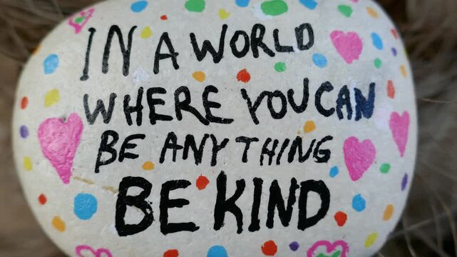 In a world where you can be anything be kind kindness rock close-up video