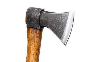 Axe with wooden handle and sharp metal blade for woodcutting, felling, and splitting, isolated