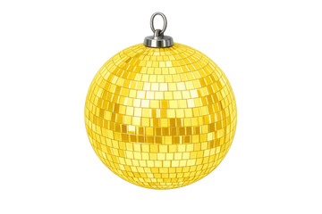 Obraz premium Gold disco ball featuring reflective square mirrors. A symbol of nightlife, clubs, holidays, events, and retro parties