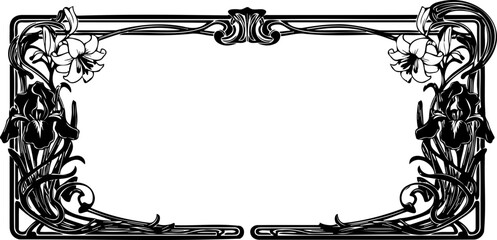 A beautiful black and white Art Nouveau style floral border frame vector graphic © Hassan