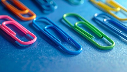 Colorful Paperclips on Blue Surface &ndash; Creative Office Organization Concept