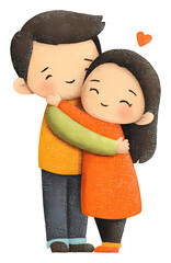 A couple in love hugging on a white background