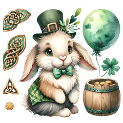 St. Patrick&rsquo;s Day Bunny with Shamrock and Gold Coins