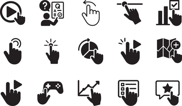 Interactive content icon set in multiple styles, perfect for digital media, web, and app design.
