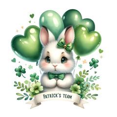 Adorable Bunny with Shamrocks and Balloons for St. Patrick&rsquo;s Day