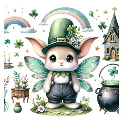 Magical Fairy Bunny in a St. Patrick&rsquo;s Day Fantasy Scene