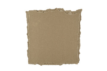 Trozo de cart&oacute;n marr&oacute;n recortado sobre fondo blanco, forma cuadrada