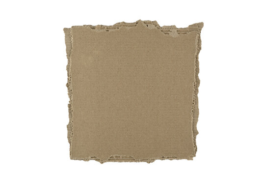 Trozo de cart&oacute;n marr&oacute;n recortado sobre fondo blanco, forma cuadrada