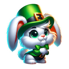 Cute Cartoon Bunny Dressed as a Leprechaun in Green Attire