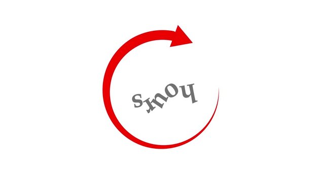 30 hours icon animation on a white background. rotating clock arrow for availability on white. cyan and black "around the clock" symbol loop 4k video animation.