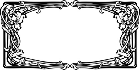 A beautiful black and white vector graphic border with floral design elements