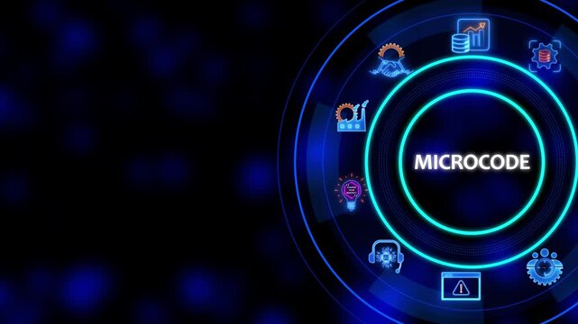 Microcode Technology Background with Neon and Circular for Business Finance and Coding Concepts programming