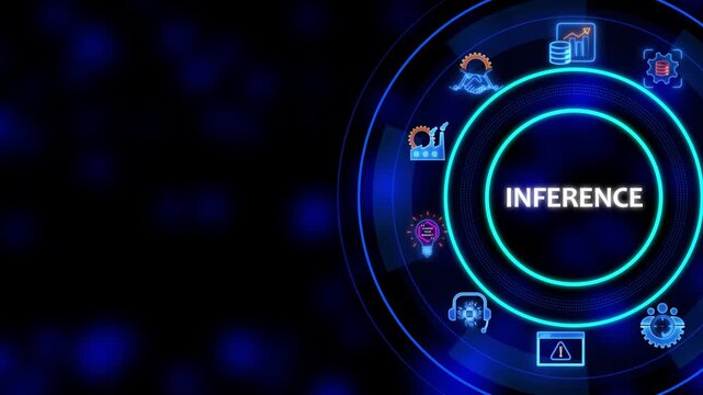 Inference Concept with Business and Finance on Dark Blue Background with Neon Lights