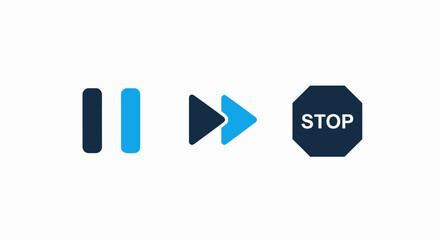 Fototapeta premium Media player control icons: pause, fast forward, and stop button in a modern flat style.