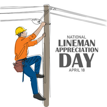 Single one line drawing lineman climbing electric pole. One of the jobs that has a high risk of work accidents. Worker. National Lineman Appreciation Day. Continuous line design graphic illustration