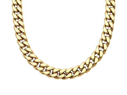 Golden cuban link chain isolated on transparent background