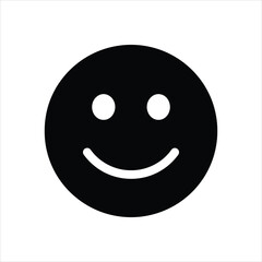 Fototapeta premium Bold black smiley face icon with simple round eyes and a wide grin, representing happiness and positive emotions.