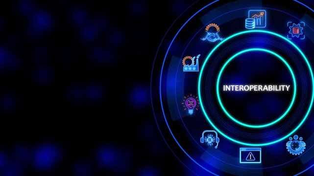 Interoperability Concept with Business and Neon Blue on Dark Background technology