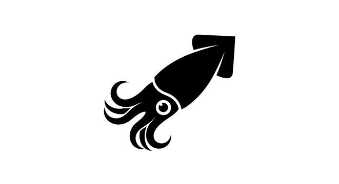 Black squid silhouette on white background