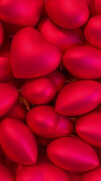 Romantic Hearts Falling on Red Background, Love and Valentine Concept