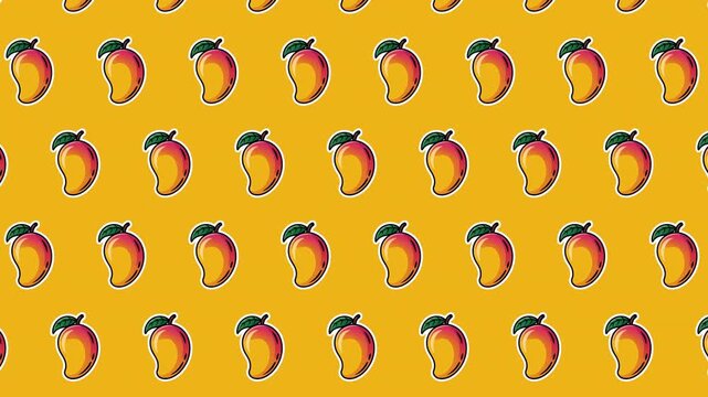 Seamless Mango Illustration Sticker Pattern, Healthy Loopable Repeating Animated Tropical Food Vector Background