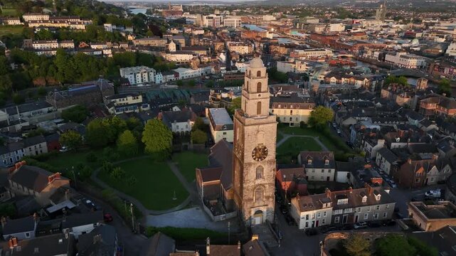 Enchanting evening lights over Cork city and the serene River Lee