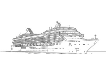Obraz premium Large Cruise Ship Sailing on Ocean in Black and White