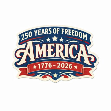 250 Years of Freedom America 1776&ndash;2026 Flat Patriotic Sticker with Vintage Typography on White Background