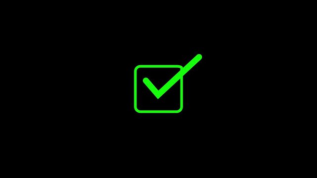 Check mark inside box animation for task completion status. Verified selection and approval indication symbol. Confirmation mark for checklist and decision process. Tick mark for valid documents