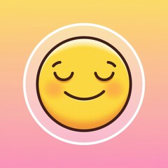 Fototapeta premium A smiling yellow face with closed eyes surrounded by a pink and orange gradient background