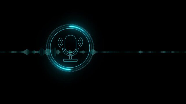 Voice recording. Man touching microphone icon on smartphone. Mobile application record sound, audio, music, voice message or use your voice to direct AI Motion graphics of music icon. 4k