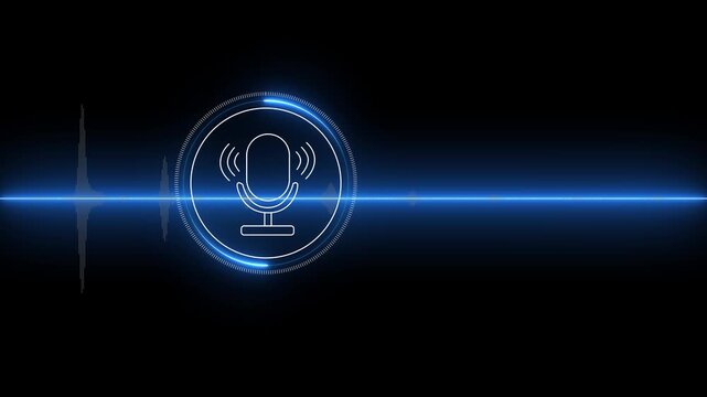 Voice recording. Man touching microphone icon on smartphone. Mobile application record sound, audio, music, voice message or use your voice to direct AI Motion graphics of music icon. 4k