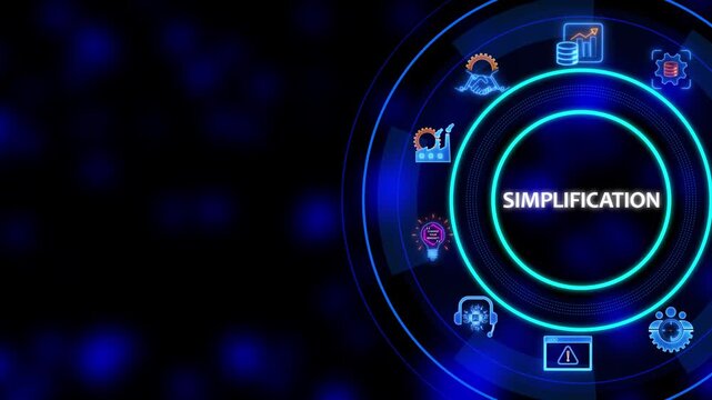 Simplification Concept with Business and Finance on Dark Blue Background with Neon Accents Corporate Technology and Data Analysis Visualization