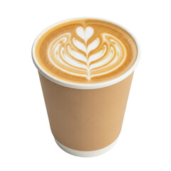 Delicious latte in paper cup isolated on transparent background