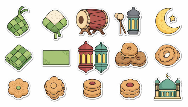 Islamic holiday stickers set featuring various cultural elements and symbols