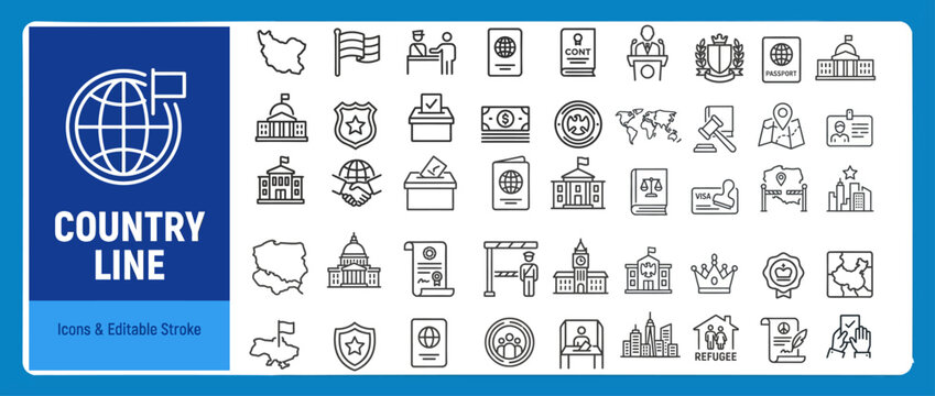 Government and Public Services Outline Vector Icon Set &mdash; Editable Stroke Line Icons for Web and App UI