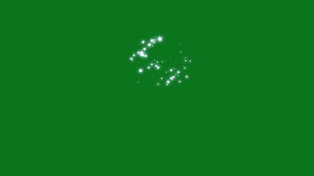 White glowing magic glitter sparkle trail with twinkling doodle stars, shimmering starlight dust line, fairy sparkle burst, blinking retro vector star, smooth twinkle transition on green screen. 4k