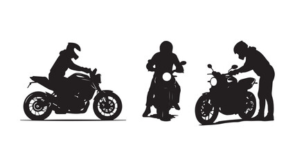 Naklejka premium Three Motorcycle Riders in Minimalist Black Silhouette Vector Illustration for Banners and Designs