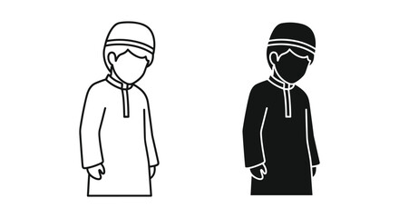 Simple Line Art Illustration of Two People Wearing Masks and Headscarves in Black and White