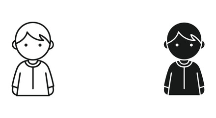 Simple black and white illustration of two boys standing together, minimalist design