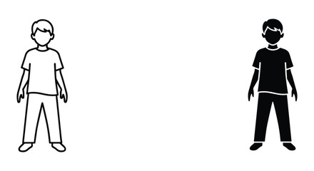 Two cartoon boys standing side by side in black and white illustration © SHAHRIYAR RASEL