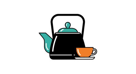 Obraz premium Black teapot and cup illustration