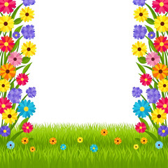 Obraz premium Colorful Floral Grass Frame Border with Copy Space