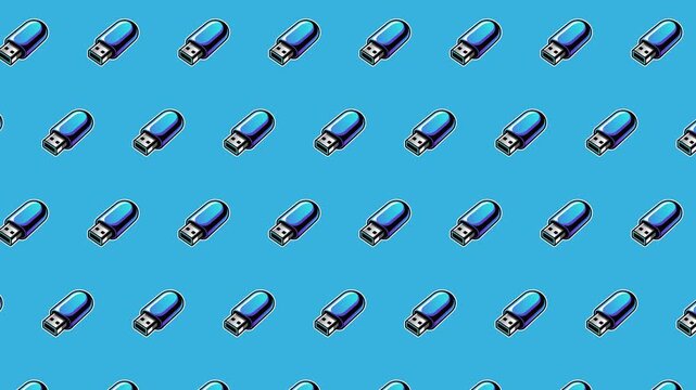 Seamless USB Flash Drive Sticker Pattern Background, Loopable Animated Repeating Memory Stick Vector Icons